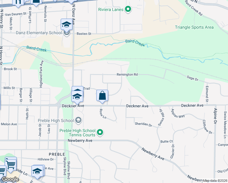 map of restaurants, bars, coffee shops, grocery stores, and more near 2412 Deer Trail in Green Bay