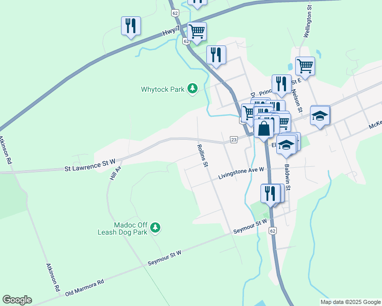 map of restaurants, bars, coffee shops, grocery stores, and more near 20 Marmora Street in Madoc