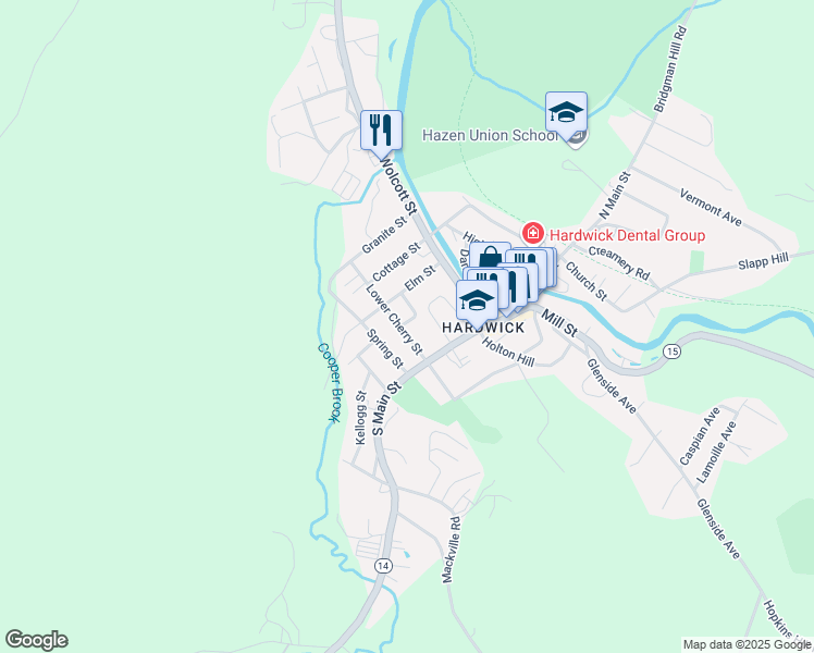 map of restaurants, bars, coffee shops, grocery stores, and more near 73 Dale Street in Hardwick