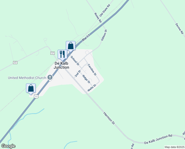 map of restaurants, bars, coffee shops, grocery stores, and more near 36 Caroline Street in De Kalb Junction