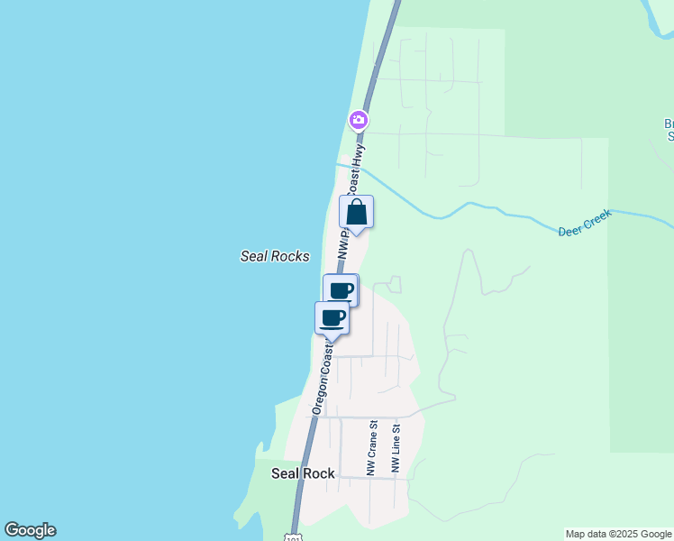 map of restaurants, bars, coffee shops, grocery stores, and more near 11042 Oregon Coast Highway in Seal Rock