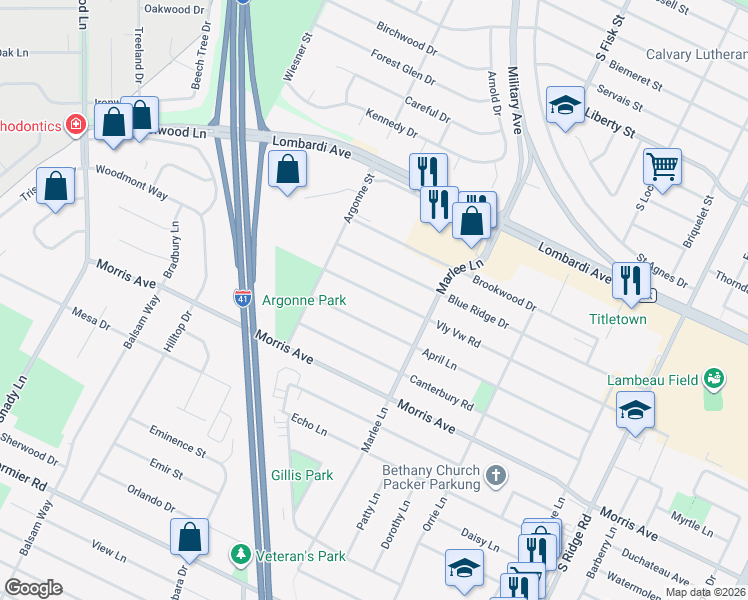 map of restaurants, bars, coffee shops, grocery stores, and more near 1274 April Lane in Green Bay