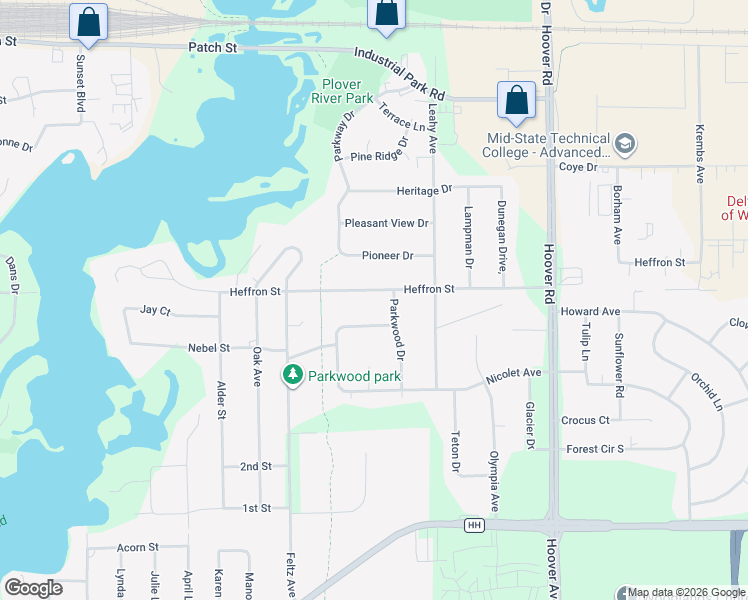 map of restaurants, bars, coffee shops, grocery stores, and more near 4408 Sequoia Drive in Stevens Point