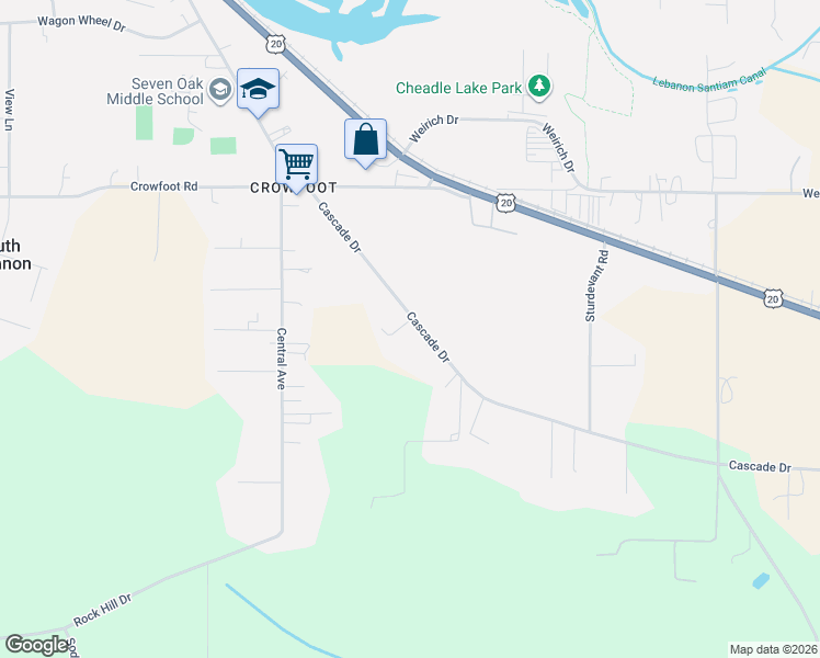 map of restaurants, bars, coffee shops, grocery stores, and more near 1110 Cascade Drive in Lebanon