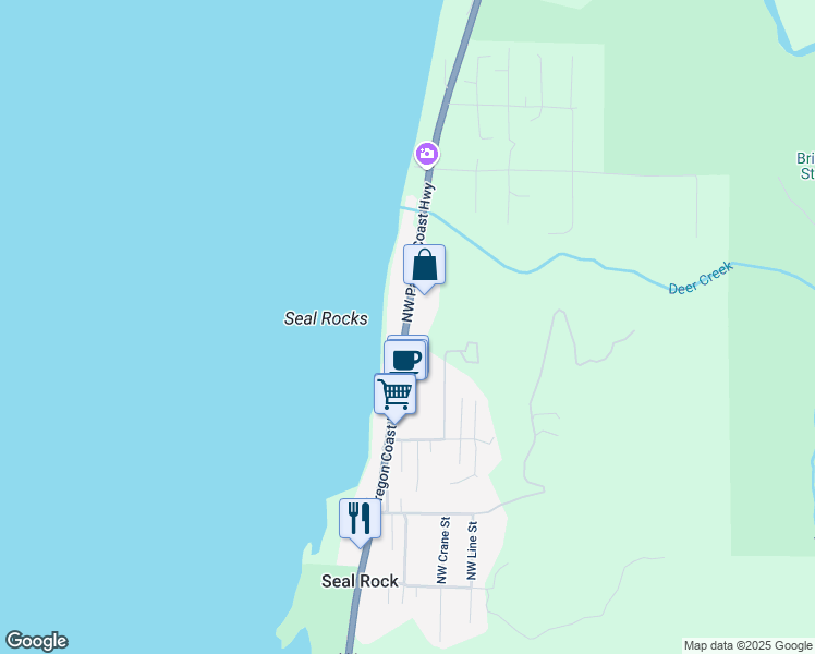 map of restaurants, bars, coffee shops, grocery stores, and more near 11074-11196 NW Pacific Coast Hwy in Lincoln