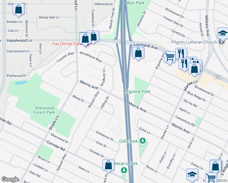 map of restaurants, bars, coffee shops, grocery stores, and more near 2058 Hilltop Drive in Green Bay