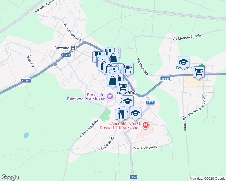 map of restaurants, bars, coffee shops, grocery stores, and more near 22 Piazza Giuseppe Garibaldi in Bazzano