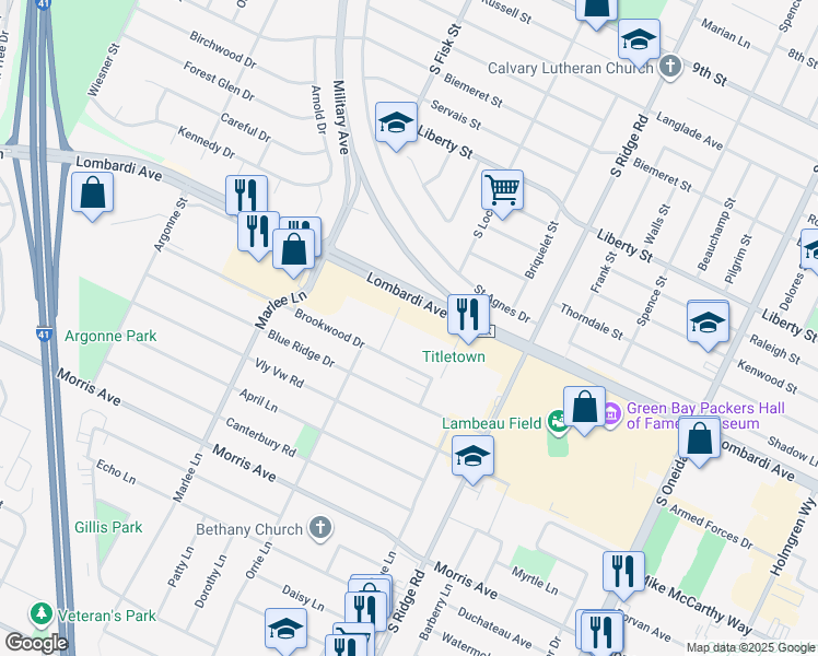 map of restaurants, bars, coffee shops, grocery stores, and more near 1000-1226 Lombardi Access Road in Ashwaubenon