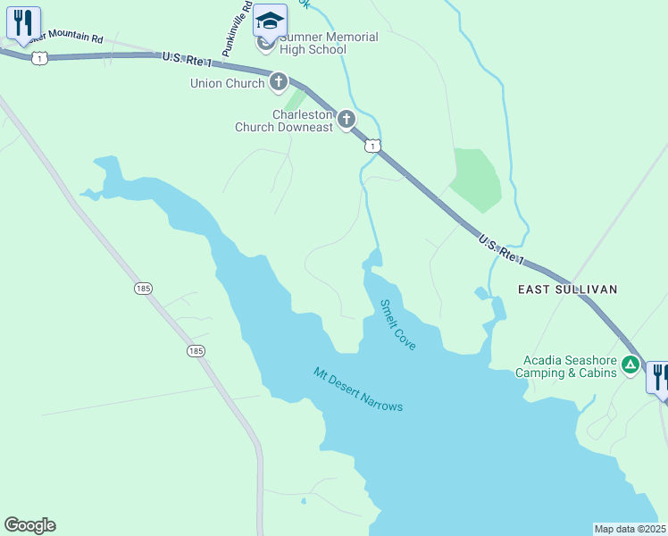 map of restaurants, bars, coffee shops, grocery stores, and more near 106 Ocean House Road in Sullivan