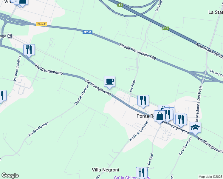 map of restaurants, bars, coffee shops, grocery stores, and more near 440 Via Risorgimento in Ponte Ronca