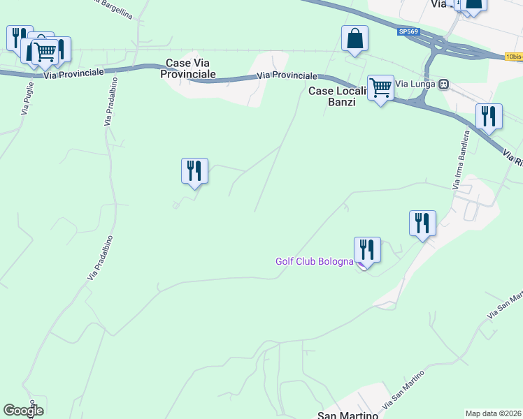 map of restaurants, bars, coffee shops, grocery stores, and more near 56 Via Provinciale in Crespellano