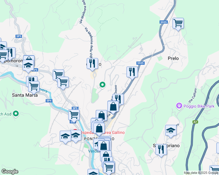 map of restaurants, bars, coffee shops, grocery stores, and more near 32 Via Benedetto da Cesino in Genova