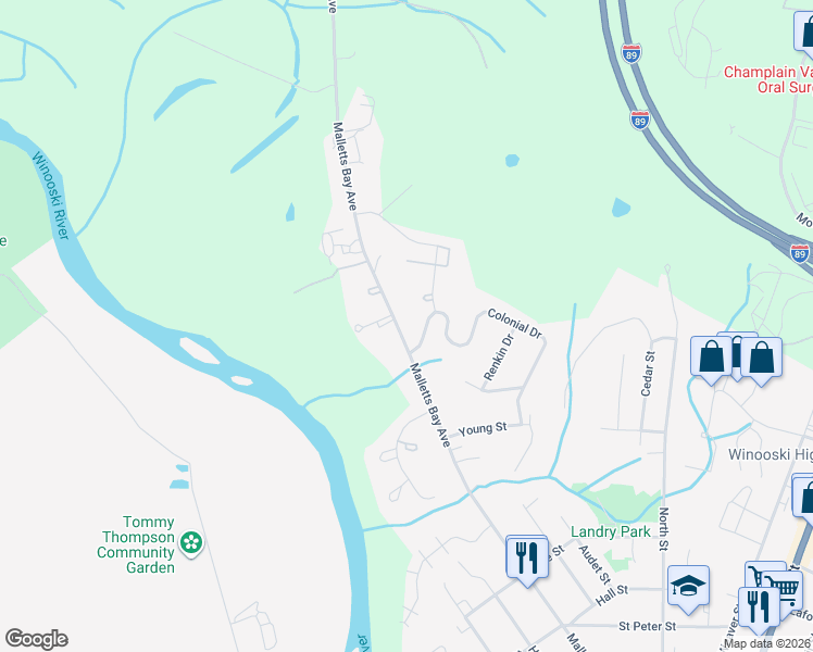 map of restaurants, bars, coffee shops, grocery stores, and more near 2537 Malletts Bay Avenue in Colchester