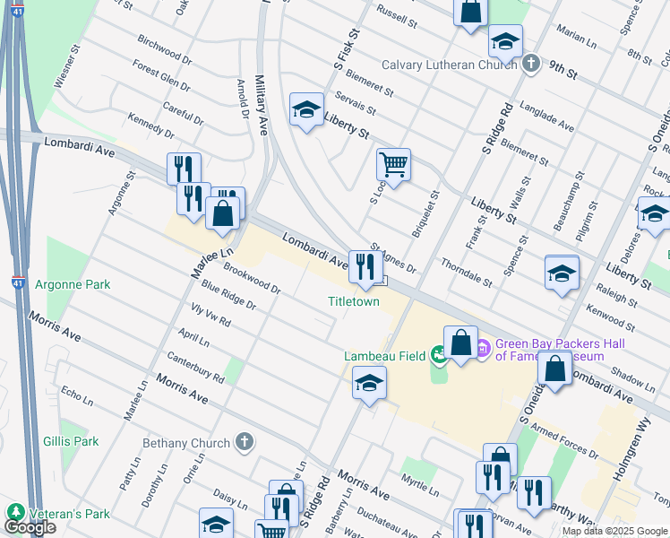 map of restaurants, bars, coffee shops, grocery stores, and more near 1000-1226 Lombardi Access Rd in Ashwaubenon