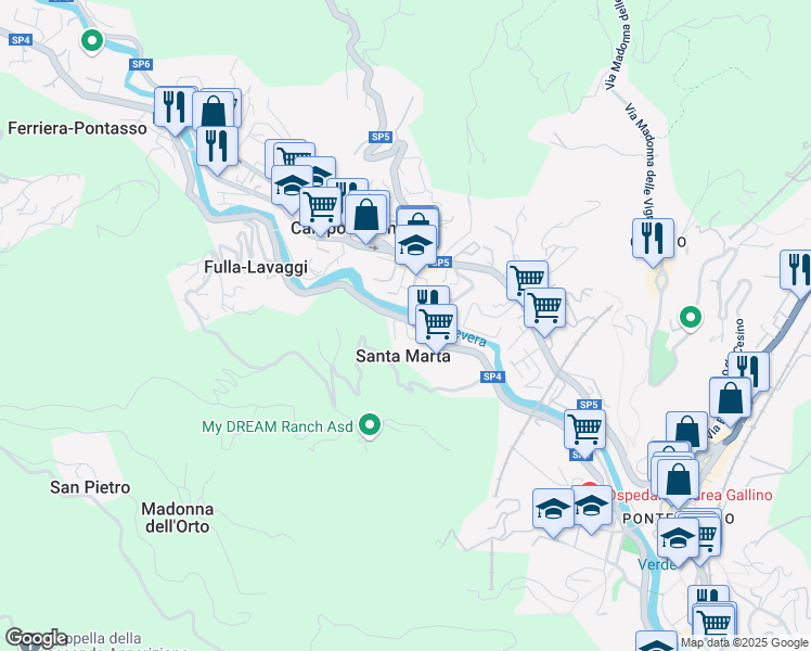 map of restaurants, bars, coffee shops, grocery stores, and more near 9 Via del Molino in Campomorone