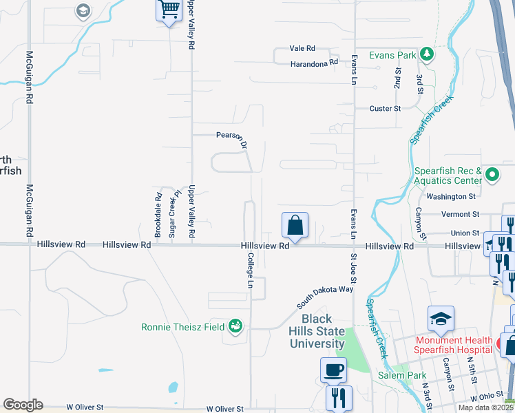 map of restaurants, bars, coffee shops, grocery stores, and more near 12 Kens Trail Court in Spearfish