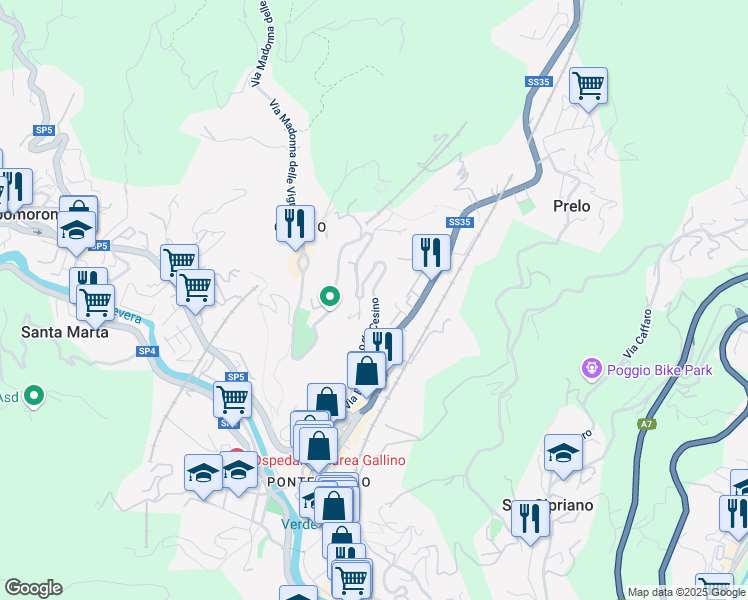 map of restaurants, bars, coffee shops, grocery stores, and more near 32 Via Benedetto da Cesino in Genova