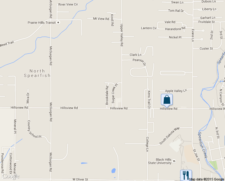 map of restaurants, bars, coffee shops, grocery stores, and more near Sugar Creek Place in Spearfish