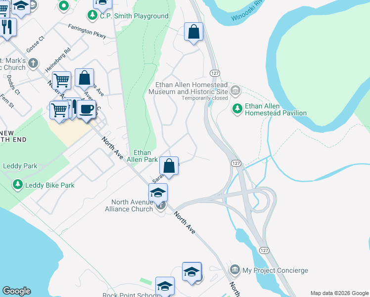 map of restaurants, bars, coffee shops, grocery stores, and more near 20 Hale Court in Burlington
