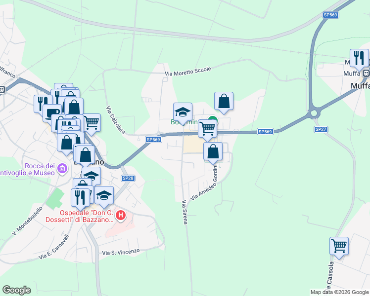 map of restaurants, bars, coffee shops, grocery stores, and more near 12 Via Sirena in Bazzano