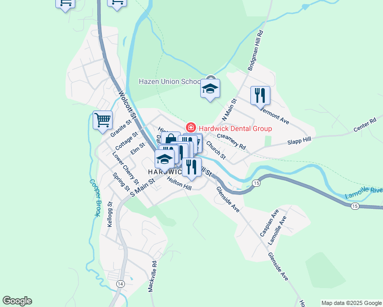 map of restaurants, bars, coffee shops, grocery stores, and more near 31 N Main St in Hardwick