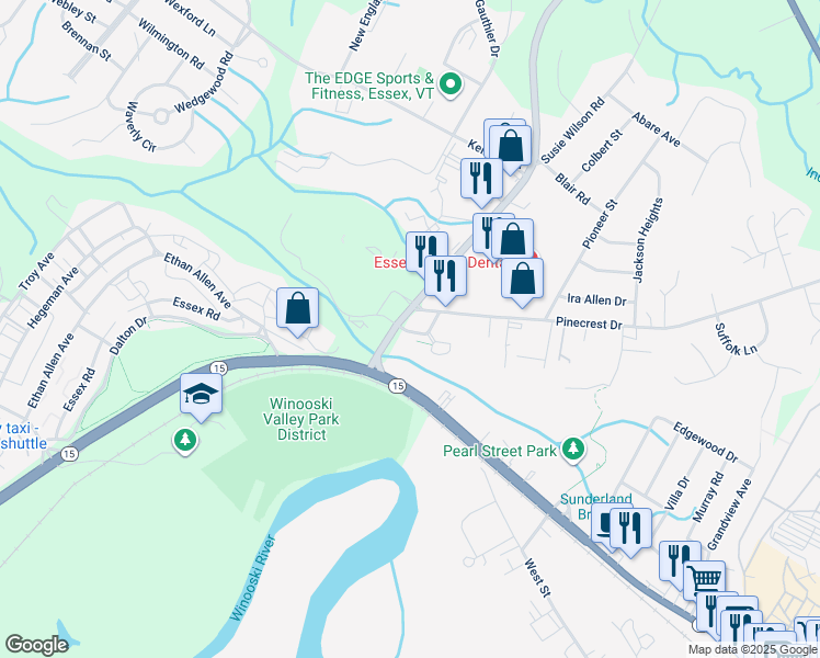 map of restaurants, bars, coffee shops, grocery stores, and more near 6 Joshua Way in Essex