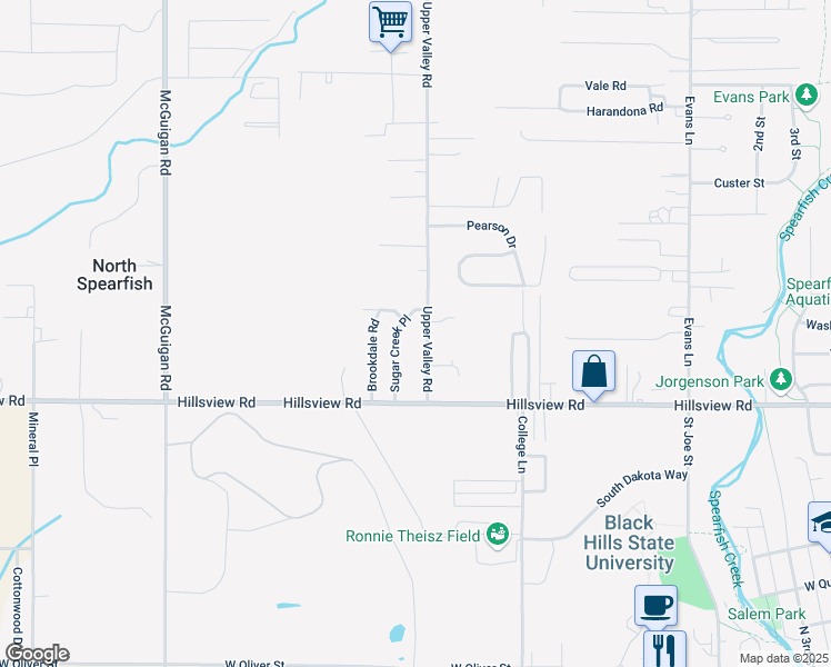 map of restaurants, bars, coffee shops, grocery stores, and more near 221 Upper Valley Road in Spearfish