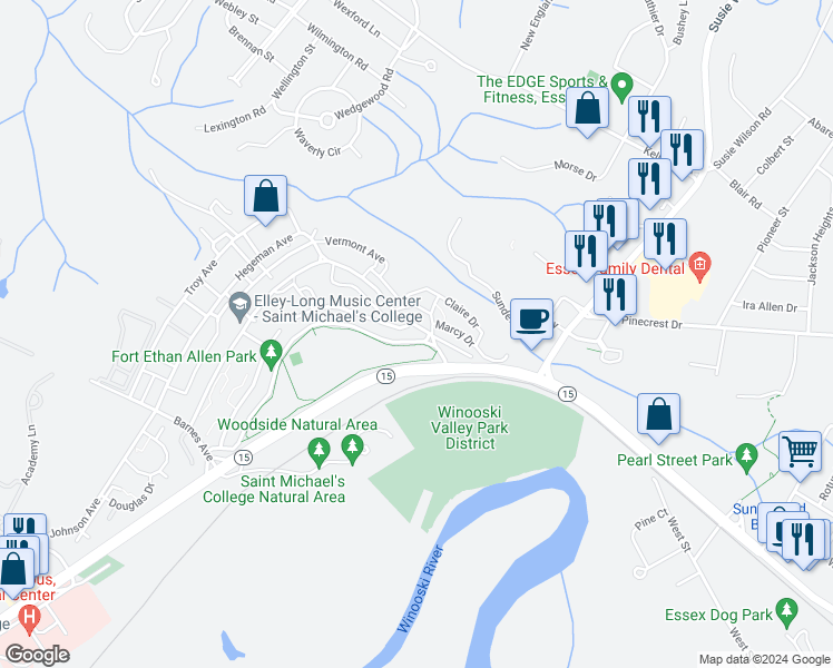 map of restaurants, bars, coffee shops, grocery stores, and more near 608 Dalton Drive in Essex