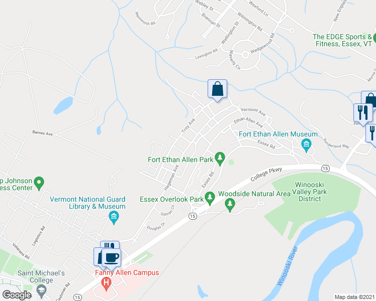 map of restaurants, bars, coffee shops, grocery stores, and more near 169 Ethan Allen Avenue in Colchester