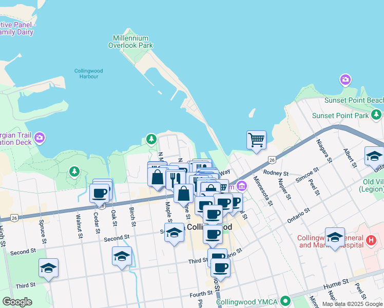 map of restaurants, bars, coffee shops, grocery stores, and more near in Collingwood