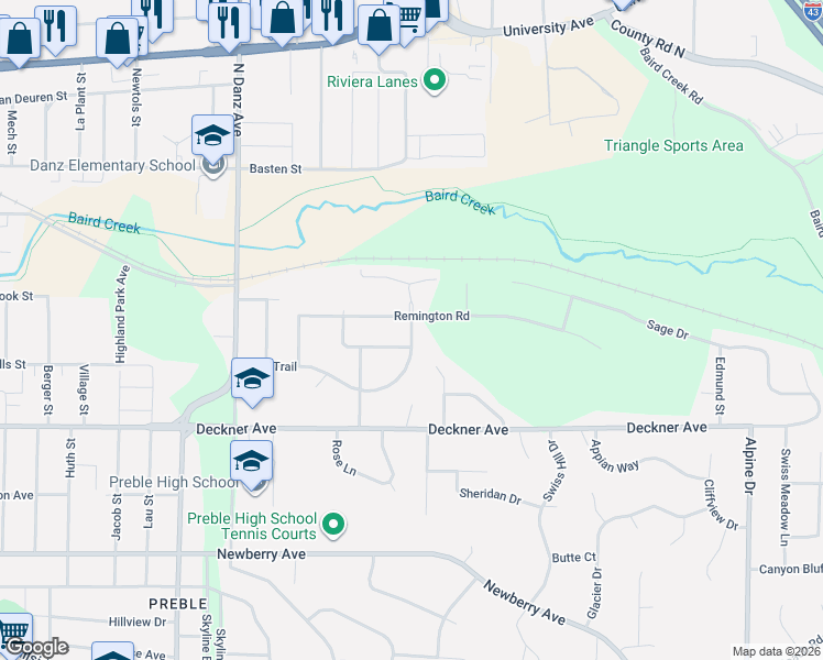 map of restaurants, bars, coffee shops, grocery stores, and more near 2433 Deer Trail in Green Bay