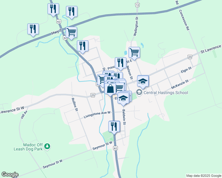 map of restaurants, bars, coffee shops, grocery stores, and more near in Hastings County