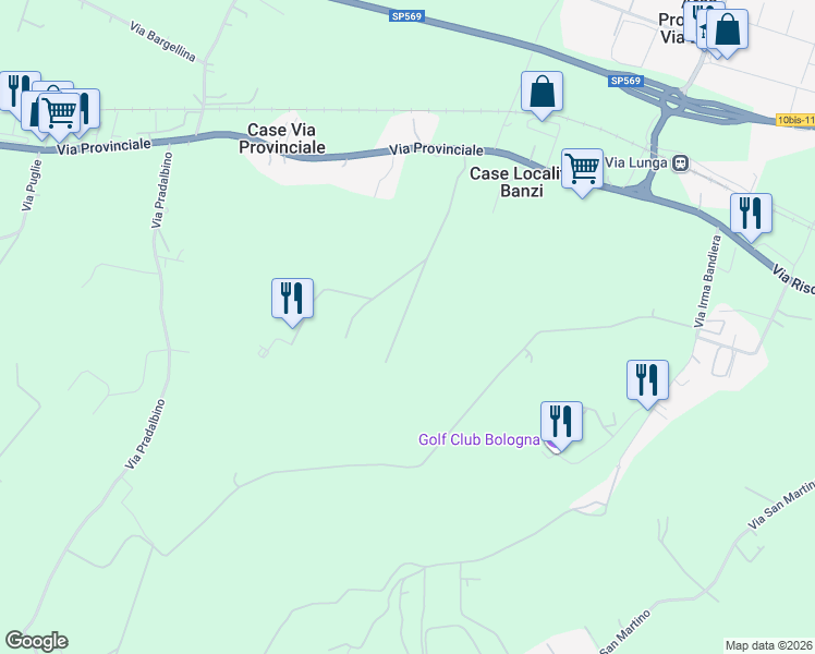 map of restaurants, bars, coffee shops, grocery stores, and more near 56 Via Provinciale in Crespellano