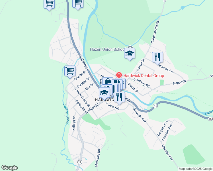 map of restaurants, bars, coffee shops, grocery stores, and more near 37 Riverside Terrace in Hardwick