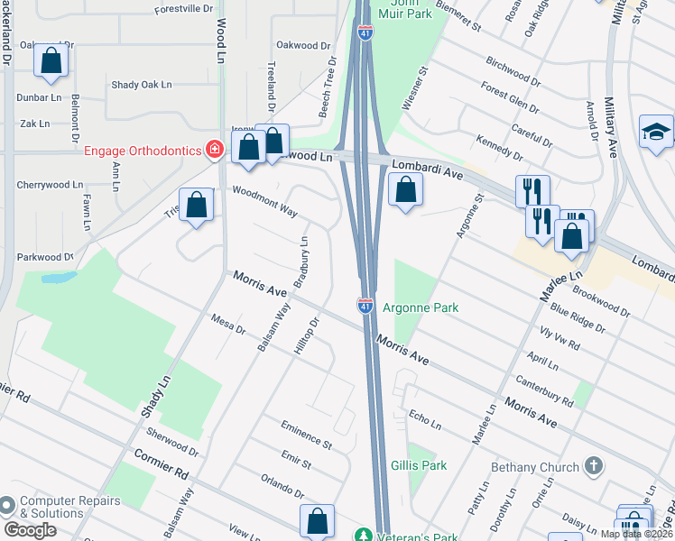 map of restaurants, bars, coffee shops, grocery stores, and more near 2058 Hilltop Drive in Green Bay