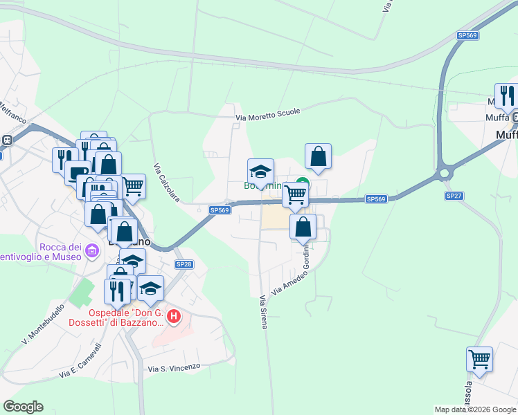 map of restaurants, bars, coffee shops, grocery stores, and more near 12 Via Sirena in Bazzano