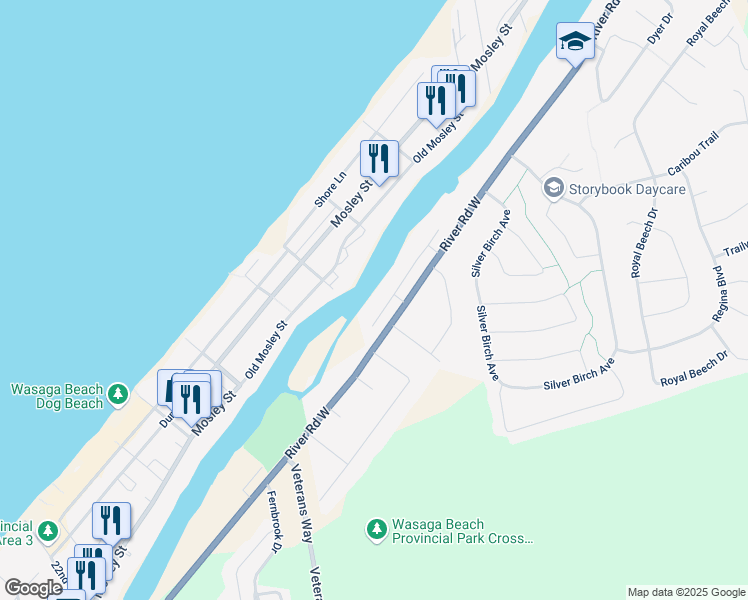 map of restaurants, bars, coffee shops, grocery stores, and more near 90 Edgewater Road in Wasaga Beach