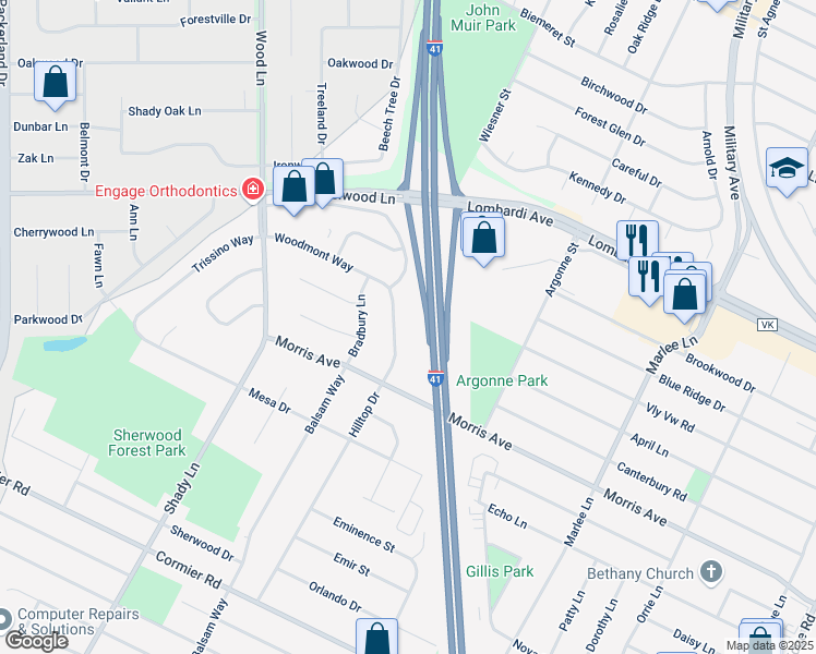 map of restaurants, bars, coffee shops, grocery stores, and more near 2051 Hilltop Drive in Green Bay