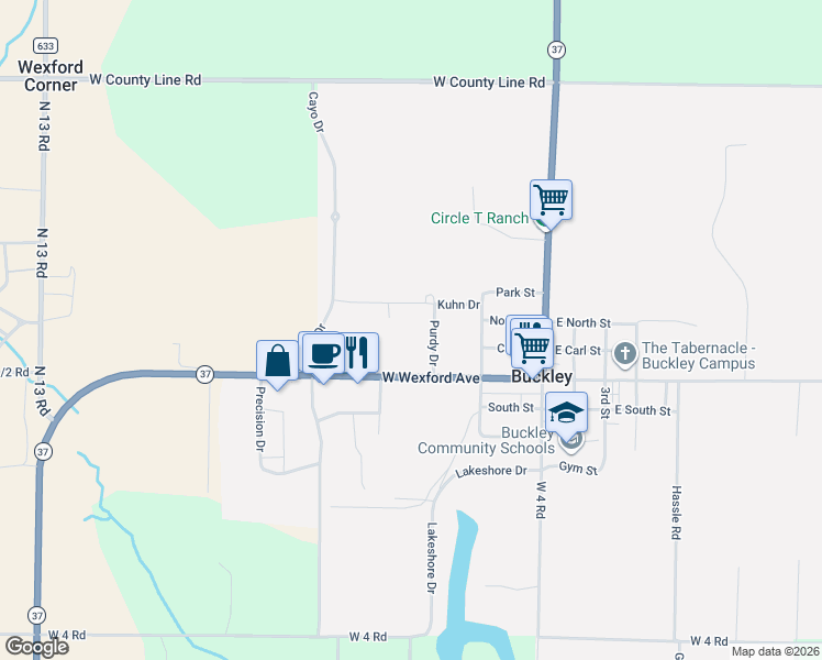 map of restaurants, bars, coffee shops, grocery stores, and more near 100-176 Purdy Drive in Buckley