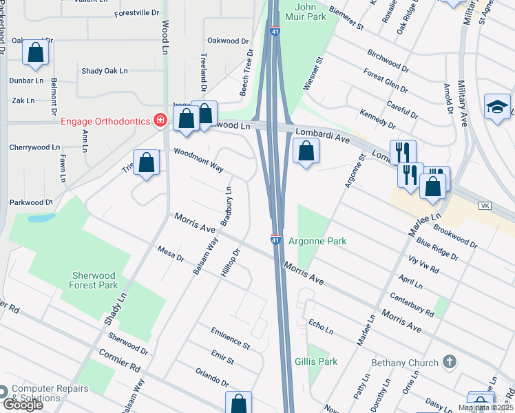 map of restaurants, bars, coffee shops, grocery stores, and more near 2051 Hilltop Drive in Green Bay