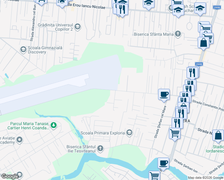 map of restaurants, bars, coffee shops, grocery stores, and more near Drumul Potcoavei in Voluntari