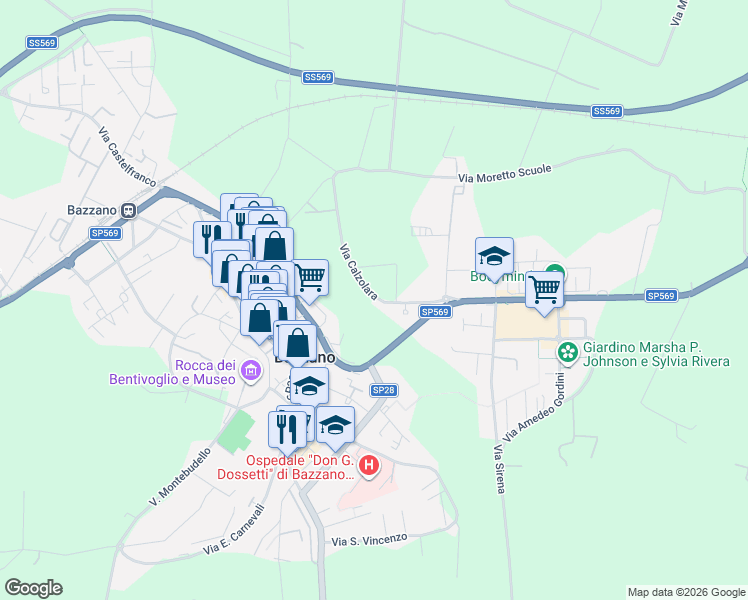 map of restaurants, bars, coffee shops, grocery stores, and more near 5 Via Calzolara in Bazzano