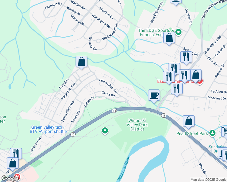 map of restaurants, bars, coffee shops, grocery stores, and more near 1111B Ethan Allen Avenue in Essex