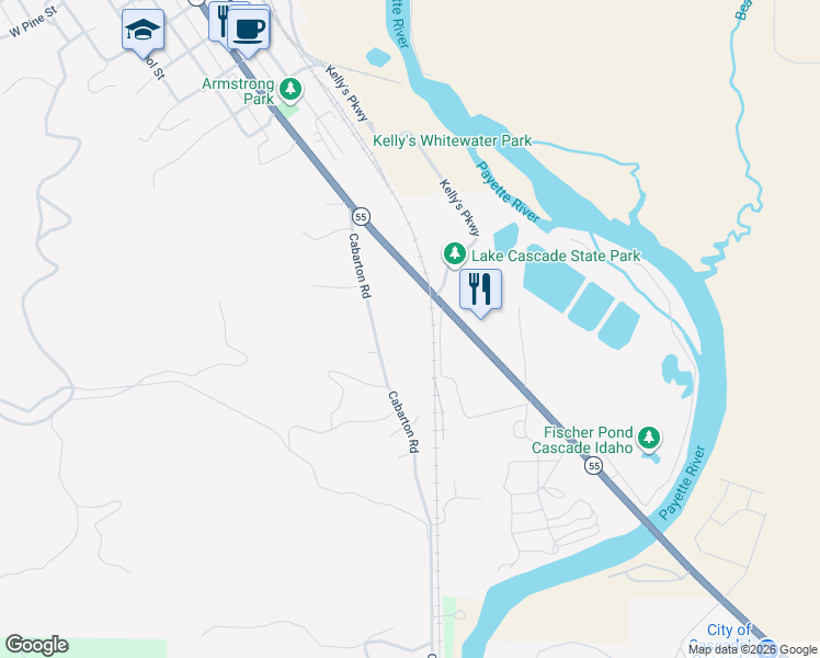 map of restaurants, bars, coffee shops, grocery stores, and more near 11397 South Main Street in Cascade