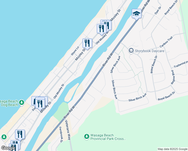 map of restaurants, bars, coffee shops, grocery stores, and more near 53 Edgewater Road in Wasaga Beach