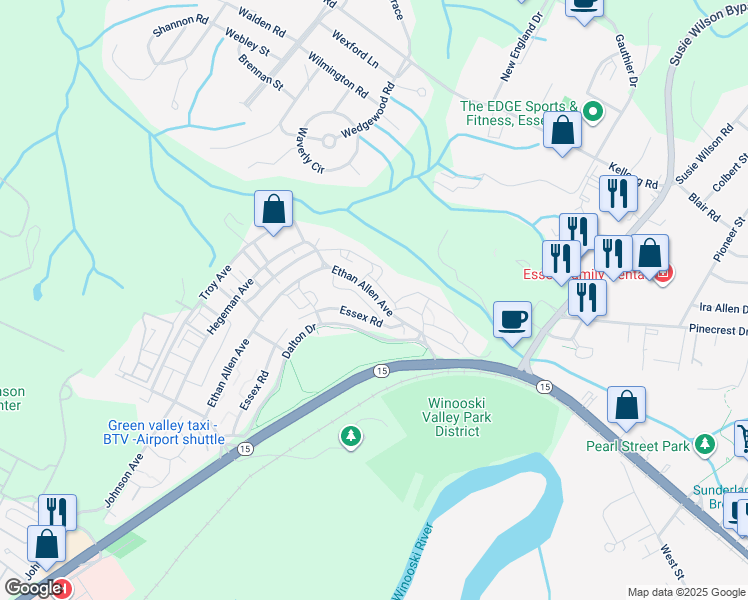 map of restaurants, bars, coffee shops, grocery stores, and more near 1111B Ethan Allen Avenue in Essex