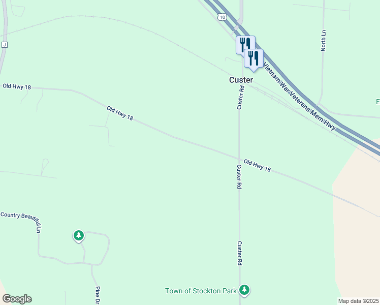 map of restaurants, bars, coffee shops, grocery stores, and more near 7130-7146 Old Highway 18 in Custer