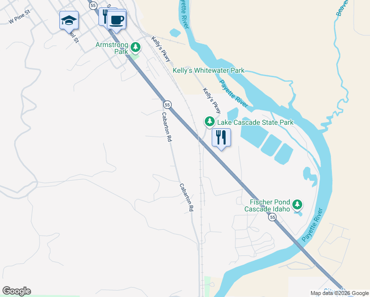 map of restaurants, bars, coffee shops, grocery stores, and more near 11397 South Main Street in Cascade