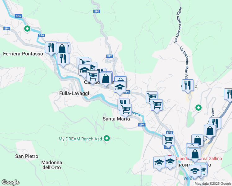 map of restaurants, bars, coffee shops, grocery stores, and more near 26 Piazza Guglielmo Marconi in Campomorone