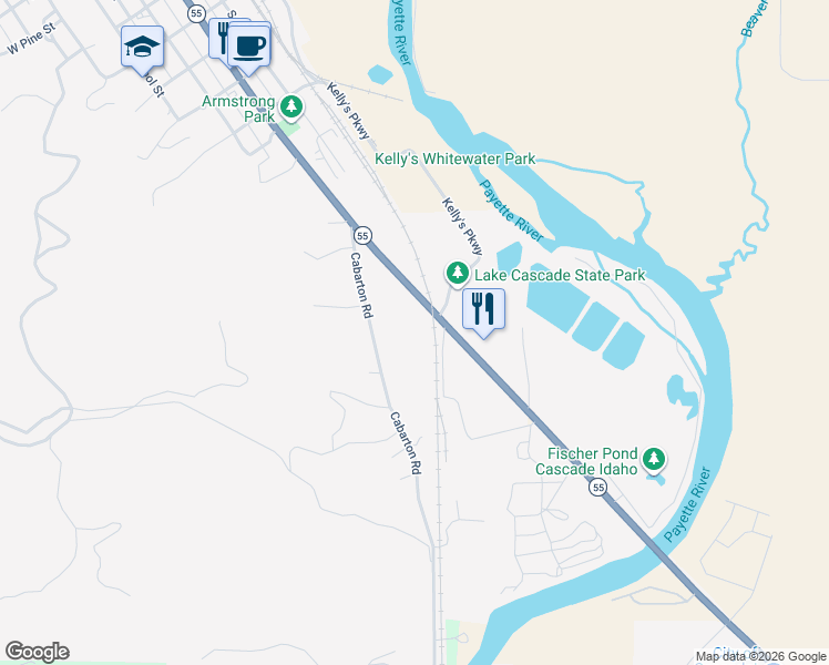 map of restaurants, bars, coffee shops, grocery stores, and more near 11397 South Main Street in Cascade